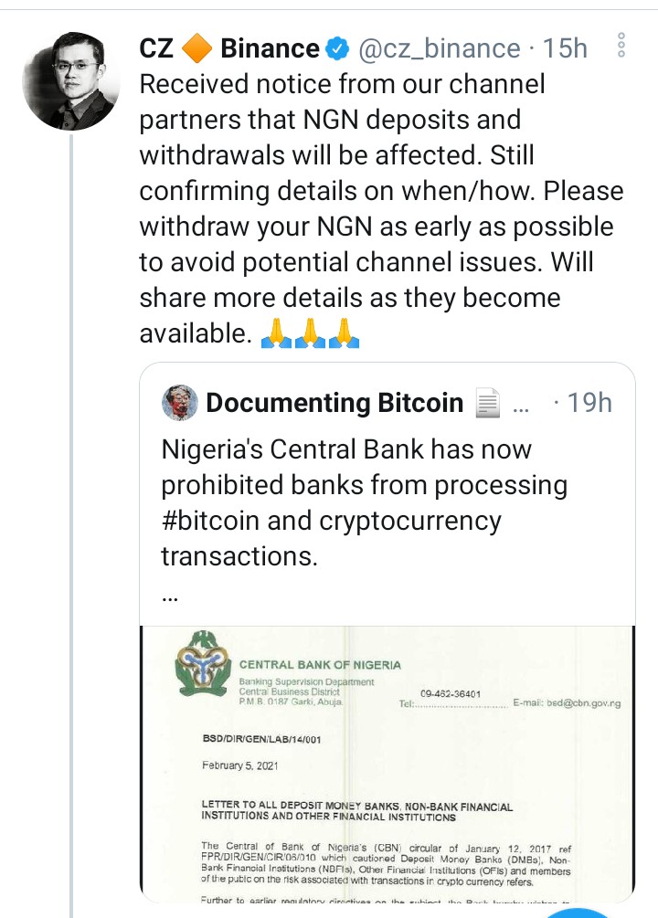 Withdraw Your Naira As Early As Possible —Binance CEO