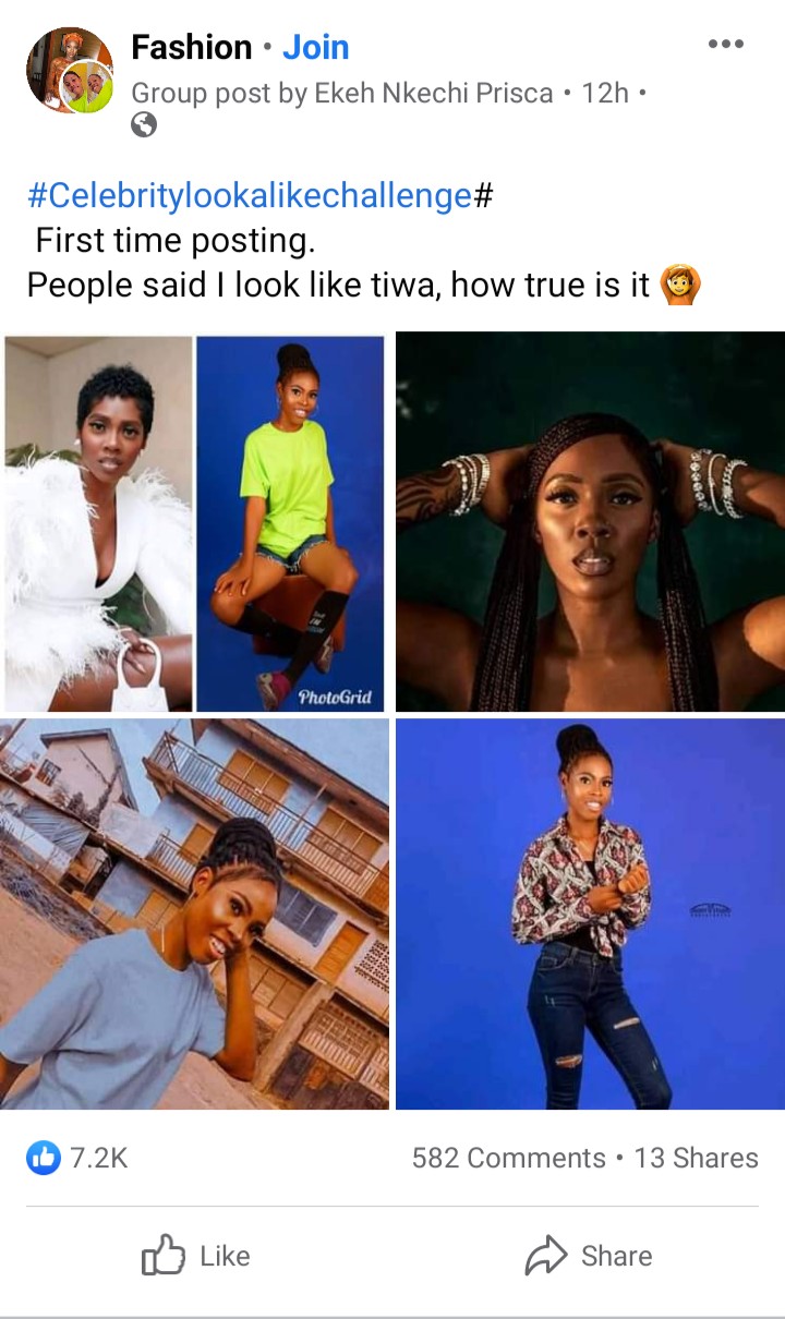 Lady buzz social media after sharing look alike photos of her with female singer Tiwa Savage.