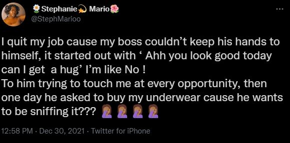 Lady Resigns After Boss Requested To Buy Her Underwear Because He Wanted To Be Inhaling The Odour