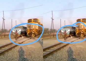 VIRAL VIDEO: 2 Women Narrowly Escaped Death As The Carelessly Ran Past A Moving Train.