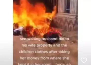 Man burns his wife and children’s properties after collecting his wife’s money(Video)