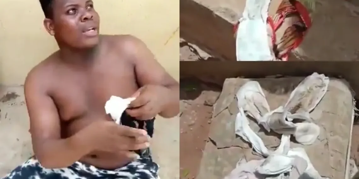 Yahoo boy caught with Ladies Menstruation Pad and pants (Watch Video)
