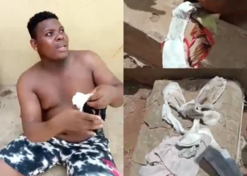 Yahoo boy caught with Ladies Menstruation Pad and pants (Watch Video)