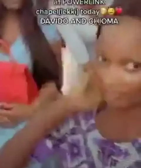 Watch moment lady expresses excitement seeing Davido and Chioma in church  (video)