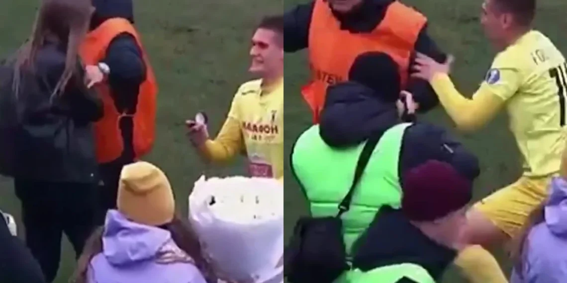 Footballer attacks official who wouldn't let him engage his girlfriend during a match (Video) 1 Footballer attacks official who wouldn’t let him engage his girlfriend during a match (Video)
