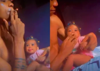 Lady excited as her baby daddy made their little child smoke weed (Video)
