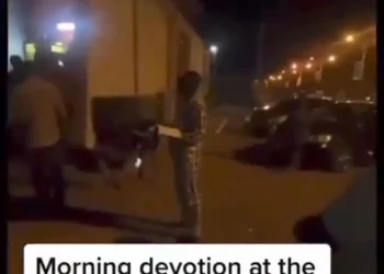 Moment Nigerians who slept at the ATM woke up for Morning Devotion  (Video)