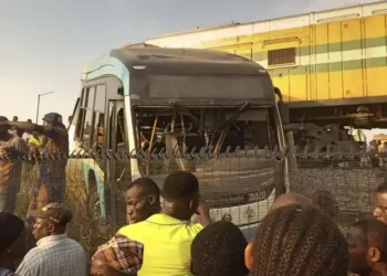 See how a Moving Train rammed into BRT Bus in Lagos