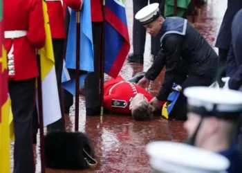 Flag Bearer slumps at King Charles III Coronation