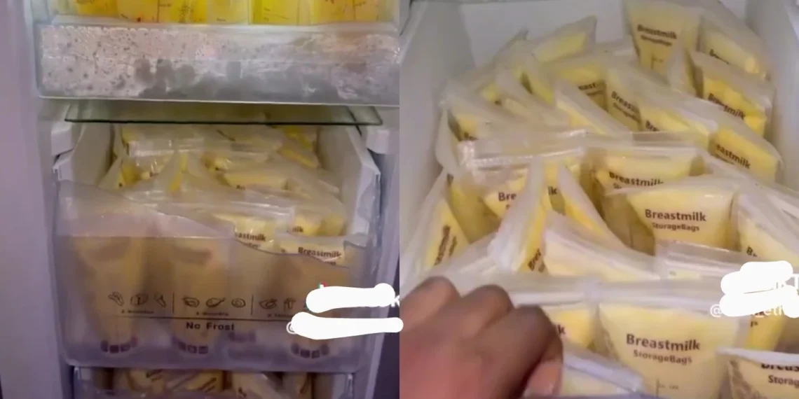 Lady shows off the milk she collected from her br£a$t after 3 weeks (VIDEO) 1 Lady shows off the milk she collected from her br£a$t after 3 weeks (VIDEO)