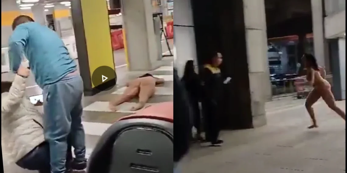 Totally ÑÀk£d Woman Walks Into An Airport & Begins To Attack Travelers [Watch Video]