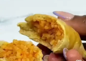 Lady discovers Jollof rice inside meat pie at Lagos Park (Video)