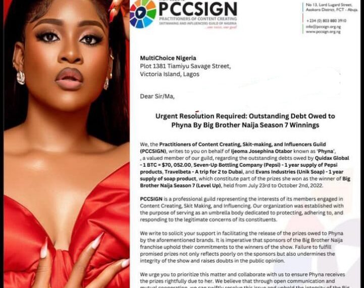 PCCSIGN sends letter to Multichoice over BBNaija’s Phyna unpaid prize