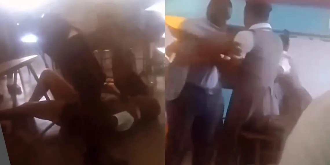 Female student drags her male teacher in a dirty fight 1 Female student drags her male teacher in a dirty fight