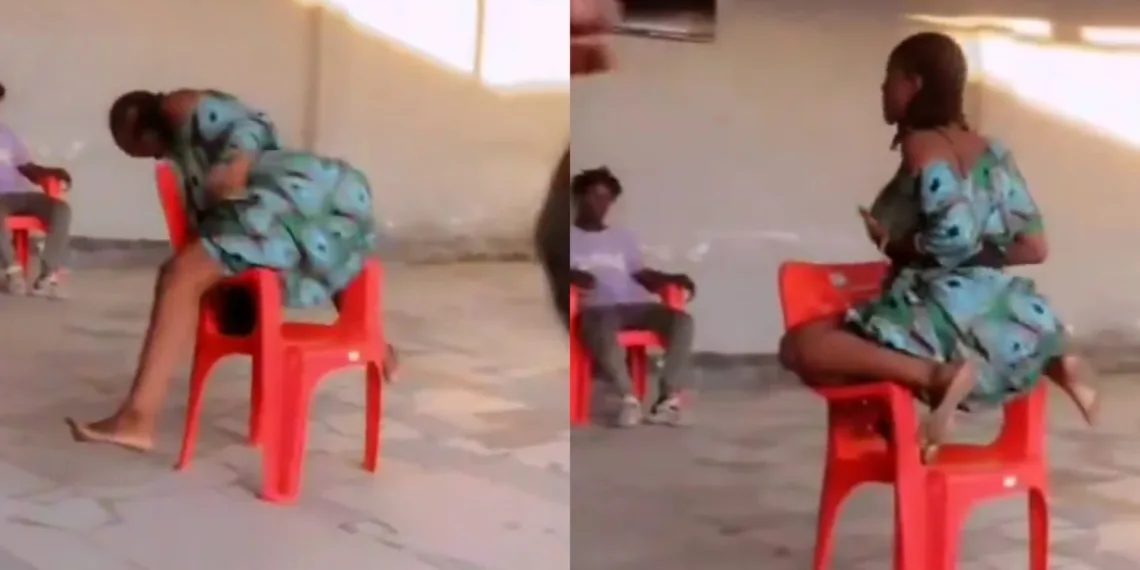 Trending video of a lady oozing electrifying vibes on top of a breakable chair