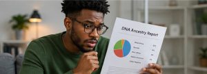 Young man reviewing DNA ancestry test results